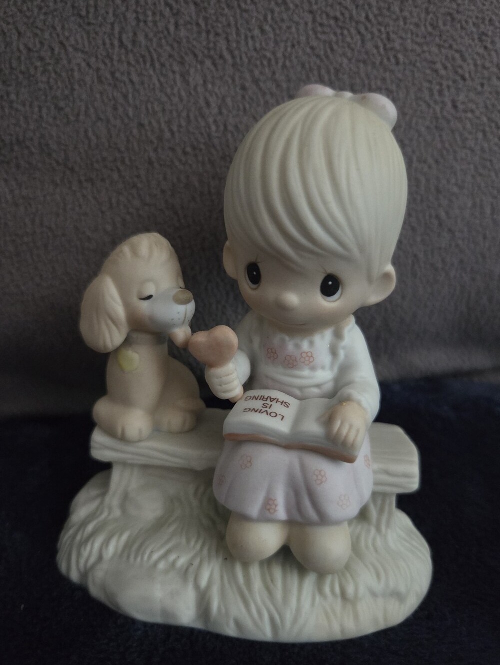 Precious Moments Girl with Dog Figurine - Cream and Soft Pink